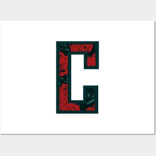 Modern Rose Floral Initial Name Alphabet - Letter C Posters and Art